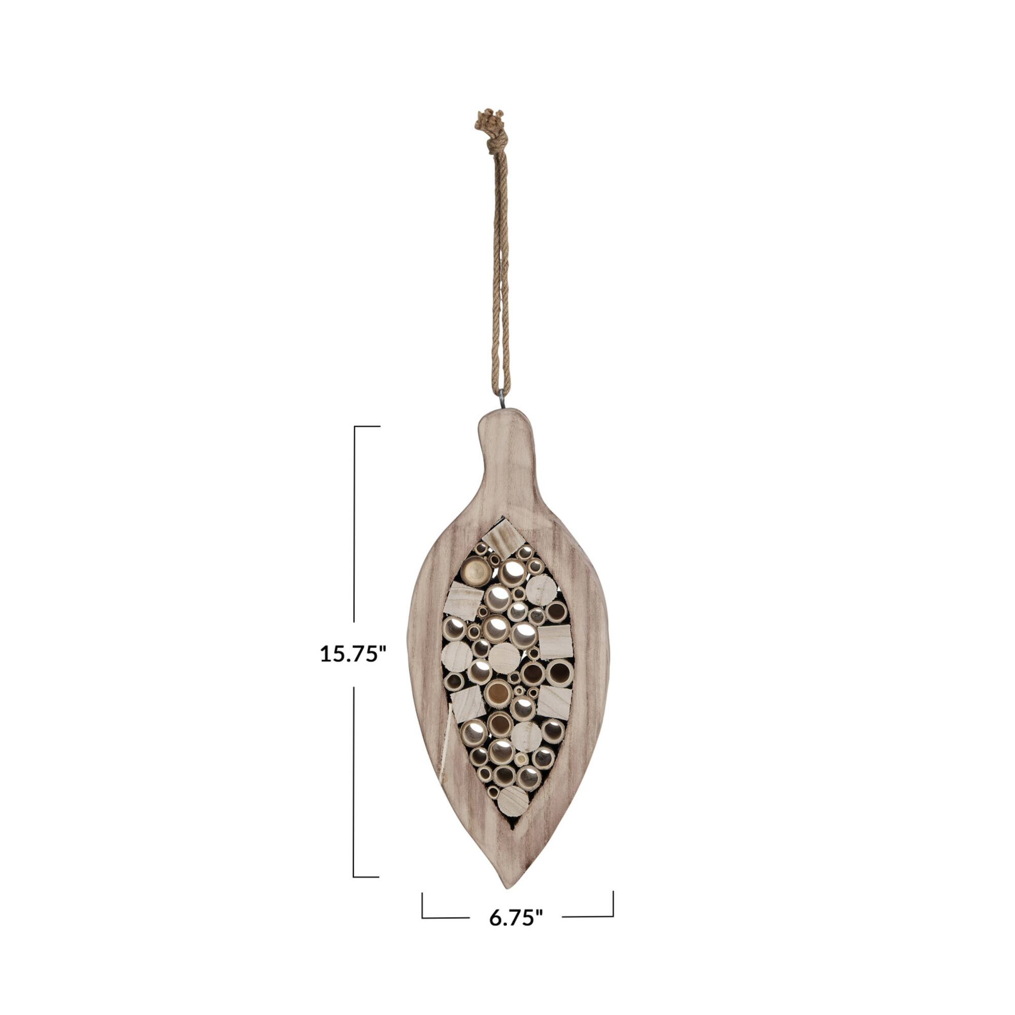 Hello Honey® 15.75" Natural Paulownia Wood & Bamboo Insect House with Jute Hanger